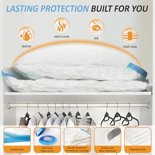 Image of Cozy Essential Vacuum Storage Bags, 80% Compression Vacuum Seal Space Saver Plastic Packaging Bags for Clothes, Blankets, Pillow, Bedding, Comforters, Sealer Clothing Storage,12 Large