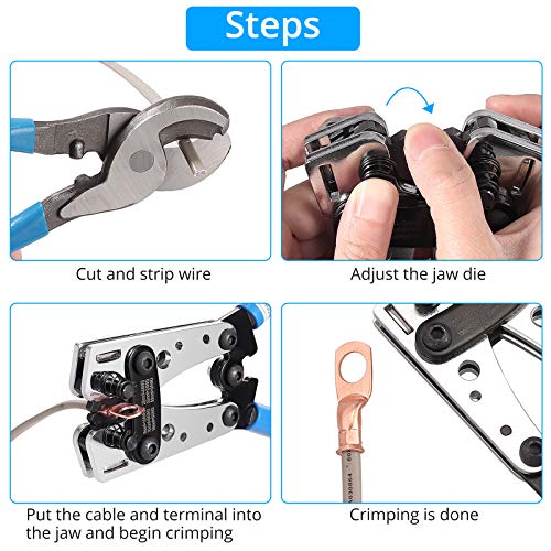 Crimping Tool, Kamtop Battery Cable wire Lug Crimping Tool with Cable Cutter 30PCS AWG 6 4 2 Copper Wire Lugs Tubular Ring Terminal Connectors and 30PCS 3:1 Dual Wall Adhesive Heat Shrink Tubing