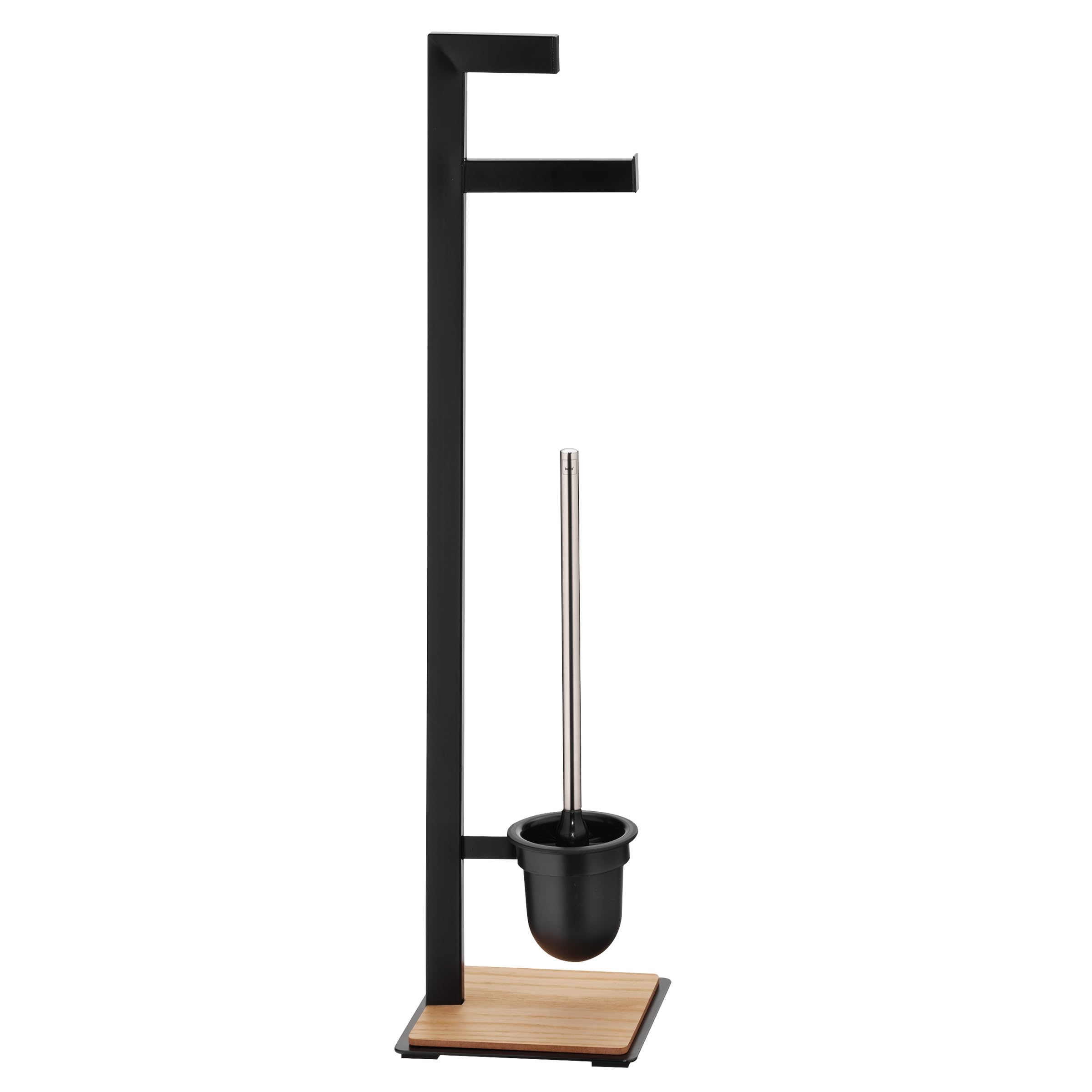 kela Juego de baño con portarrollos y escobillero de 82 cm, escobilla de baño negra con soporte abierto OAK, metal con recubrimiento en polvo mate