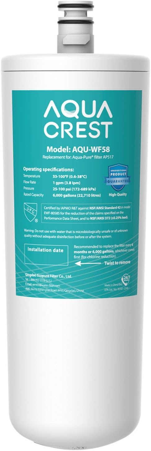 AQUA CREST AP517 Under Sink Water Filter, Replacement for Aqua-Pure® AP517, AP51711, AP510, AP517EA, NSF/ANSI 42 Certified, 2000 Gallons Extended Lifespan, More Pure Enjoyment, 1 Pack