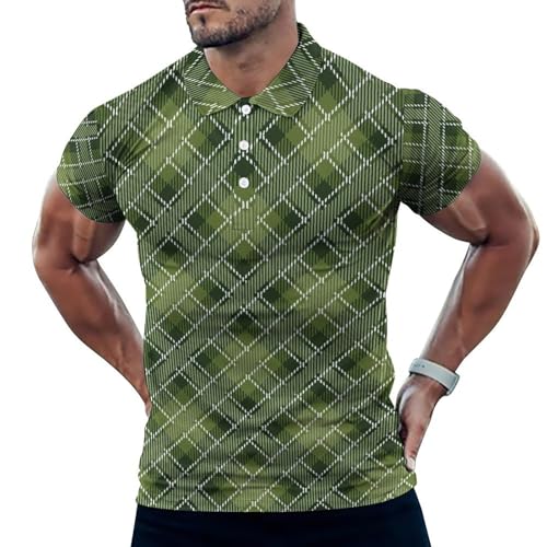 Polo de golf pour homme imprimé écossais vert à manches courtes