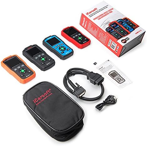 Contents of the iCarsoft VAWS V1.0 package, including scanner, cables, and carrying case