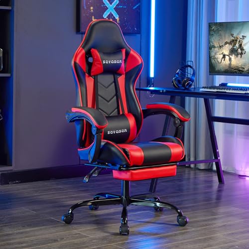 Gamer Chair Pu Leather Computer Desk Chair, Ergonomic Gaming Chair with Footrest and Massage Video Game Chairs, Adjustable High Back Office Chair Swivel Gaming Recliner for Adults image 1