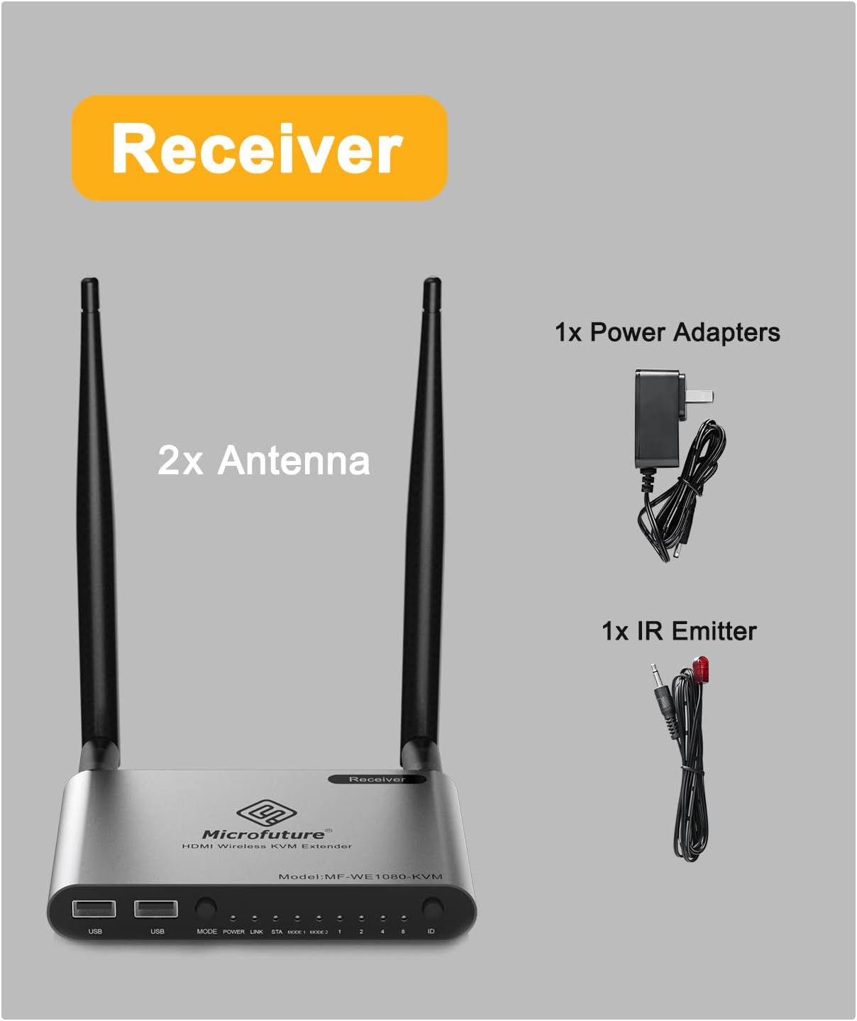 MICROFUTURE Wireless HDMI Extender Receiver Only, 1080P with KVM & IR Remote Control, 5.8G HDMI Extender 656FT with Loop Output for Laptop, Church, Home, Office - Extra Receiver (Without Transmitter)