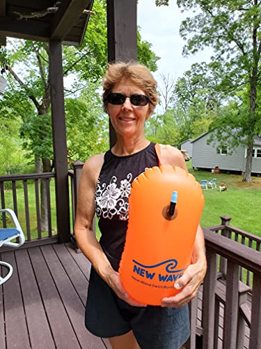 New Wave Swim Bubble for Open Water Swimmers and Triathletes - Swim Safety Buoy Float (Orange)