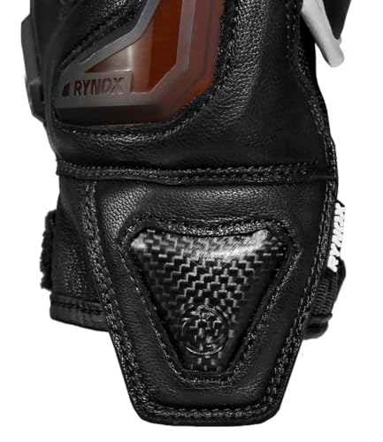 Image of Rynox Tornado Pro 5 Gloves | Semi-Gauntlet Motorcycle Riding Gloves with Carbon Fiber Protectors, Fast-R Palm Sliders | D3O Impact Foam and Touchscreen Compatibility - Black White, Small