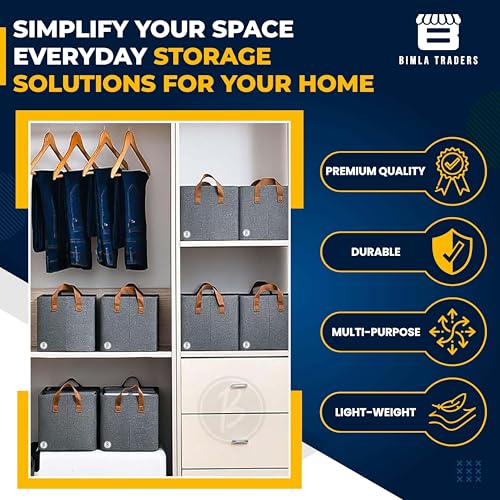 Image of CRAE Pack of 1 Storage Baskets (46L x 27W x 19H CM) Non-Woven Foldable Wardrobe Organizer with Metal Frame Rectangle, Storage Box with Handles for Clothes, Books, Toys, Blankets & Closet Use.