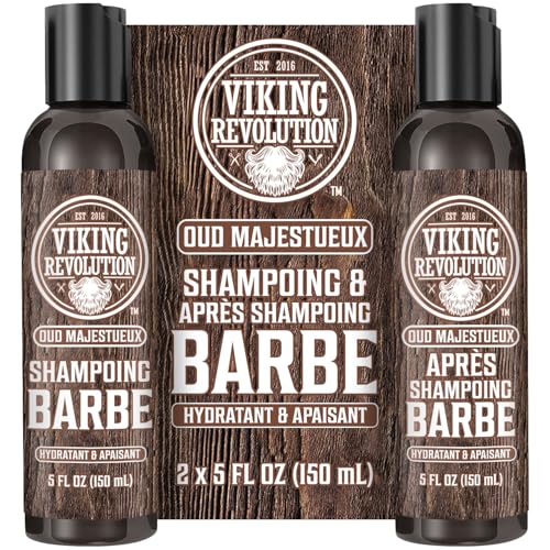 Viking Revolution - Shampoing Barbe Homme & Après Shampoing Barbe Homme - Huile d'Argan & de Jojoba - Adoucit & Renforce - Oud Majestueux - 150 ml x 2