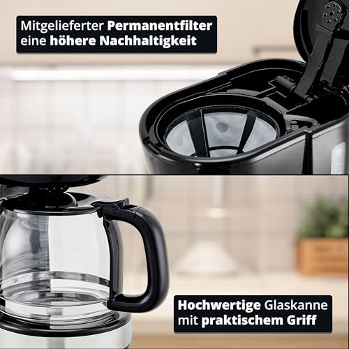 KHG Kaffeeautomat KA-129 SE2 aus Edelstahl/Kunststoff in schwarz, Kapazität für 12 Tassen, mit Glaskanne 1,5 Liter, Permanentfilter, Abschaltautomatik, Wasserstandsanzeige, Tropfstopp – Bild 3