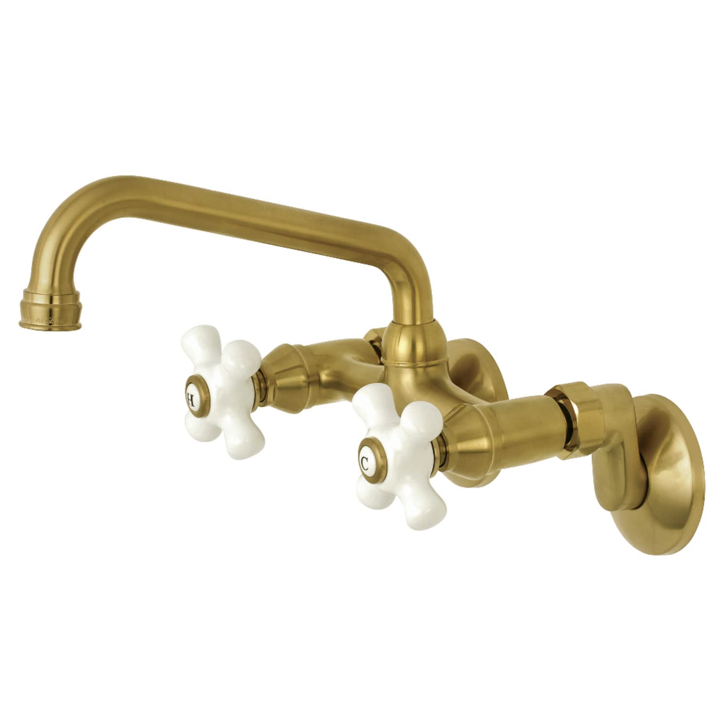 Kingston Brass KS613SB 2-Handle Wall Mount Kitchen Faucet, Brushed Brass, 6.94 x 4.88 x 2.75