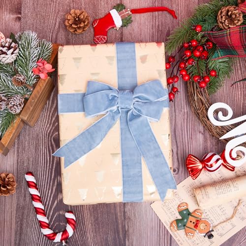 Image of QIANF Vintage Dusty Blue Velvet Ribbon Christmas Ribbon for Gift Wrapping Crafts Christmas Tree Ornaments Garland Decorations, 1-1 /2 Inch X 25Yd