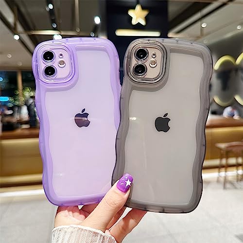 Image of Compatible with iPhone 11 Case 6.1 inch 2019, Cute Kawaii Curly Wave Frame Shape Soft Silicone Shockproof Protective Phone Cover for Women Girls, Clear /Black