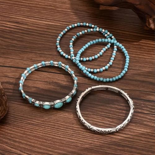 YANCHUN Western Bracelets for Women Boho Turquoise Beaded Bracelet Turquoise Western Jewelry Outfit Dress Trendy Bracelets for Women 20254