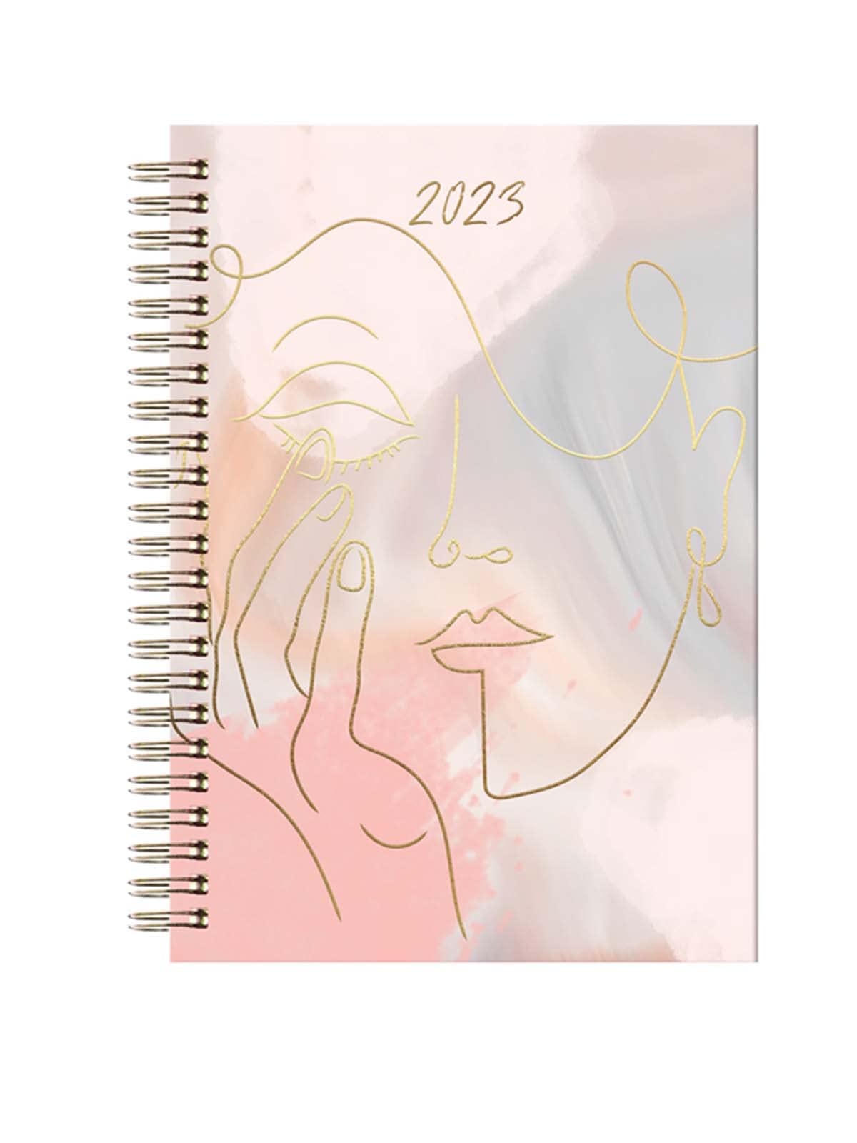 DESIGN GROUP Stylish 2023 Pink Brush Effect Abstract Face Hardcover Wirebound Diary Week to View A5