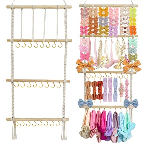 Image of HY.MIS Bow Holder for Girls Hair Bows, Handmade Headband Holder Organizer Hair Bow Hanger,No assemble Required Boho Wall Hanging Hair Accessories for Toddler Nursery Baby Girls Room