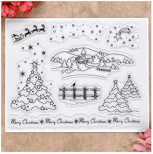 Kwan Crafts Merry Christmas Deer Tree Star Holiday Clear Stamps for Card Making Decoration and DIY Scrapbooking