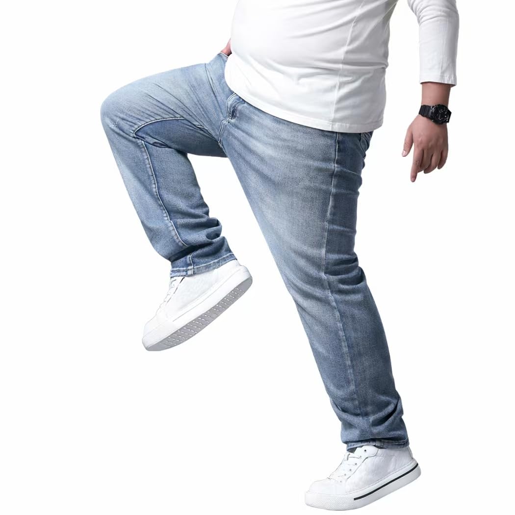 Herren Jeans Übergröße Denim Lange Jeanshose Loose Fit Straight Lässige Denim Hose Stonewashed NZK01