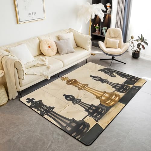 Tapis de sol d'intérieur échecs tapis décoratif rétro marron et noir