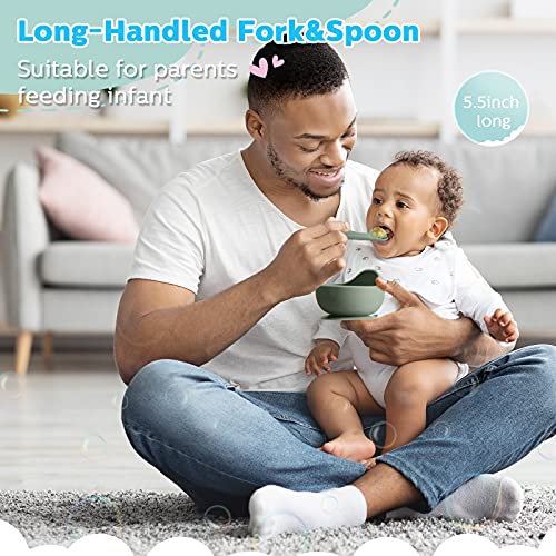 6 Pieces Silicone Baby Feeding Forks And Spoons Set Hot Safety First Stage Self Feeding Supplies Mini Kids Utensils For Over 6 Months Babies Boy Girl Toddlers First Foods (Nature Color,Simple Style) #TOP2