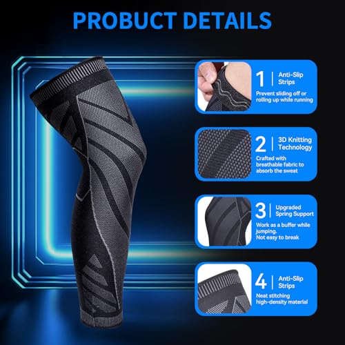 Full Leg Compression，Full leg sleeve long compression leg sleeve knee sleeve to protect legs for men and women basketball, arthritis cycling sports(2PCS)(Medium)3