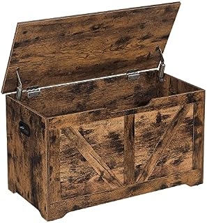 VASAGLE Ławka na buty, ławka do siedzenia z miejscem do przechowywania, skrzynia do siedzenia, 2 zawiasy bezpieczeństwa, szafka do przechowywania, styl stodoły, 40 x 80 x 46 cm, do korytarza,