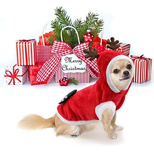 JIMACRO Haustier Weihnachtskostüm, Weihnachtskleidung für Hund Niedliches Rentier Hundekostüm Katzen Kostüm Warmer Wintermantel für Haustier