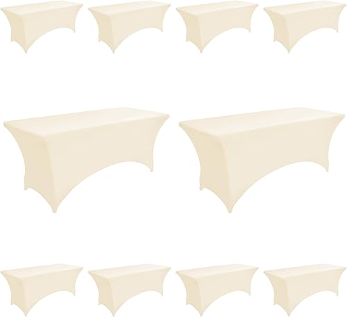 Miniatura 125 de Paquete de 2 Cubiertas de Mesa de Spandex Negro de 6 pies para Mesas Plegables Rectangulares Estándar - Manteles Elásticos Resistentes a las Arrugas