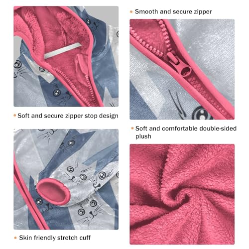 OTVEE Gray and Blue Cats Kids Hoodie Jacket Fall Spring Full Zip Warm Outwear Coat3