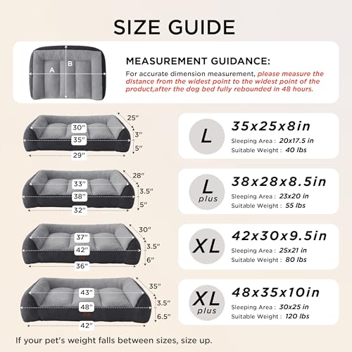 Bedsure XL Orthopedic Dog Beds Large Sized Dog - Extra Thick Supportive Dogs Couch with Waterproof Washable Cover, Extra Large Comfort Pet Bed Sofa with Soft Plush Sherpa and Nonskid Bottom, Grey, 42" - Image 4