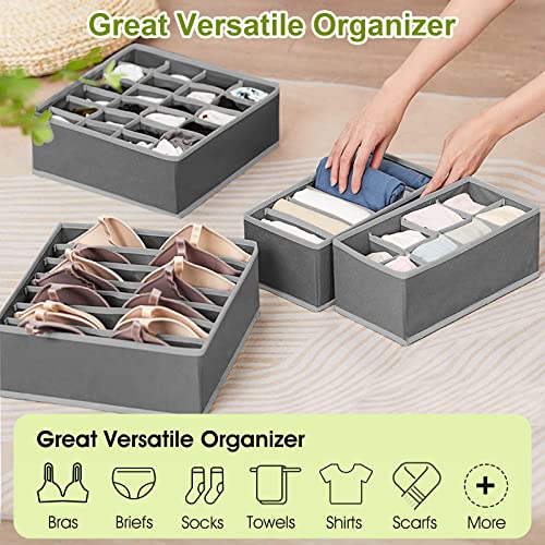 Yidaxing Aufbewahrungsboxen für Unterwäsche, 8 Stück Ordnungssystem, Schubladen-Organizer für Kleiderschrank, Stoffbox, faltbar, für BHS, Krawatten, Unterwäsche, Socken, Schals, Faltbox(Dunkelgrau)