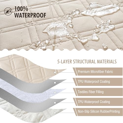 Image of Genina Waterproof Couch Cover, Washable Anti-Slip 51 inch Loveseat Sofa Covers with 2 Cushions, Sectional Couch Covers for Pets Friendly, Sofa Slipcovers for Dogs Cats, (51inch /Beige)