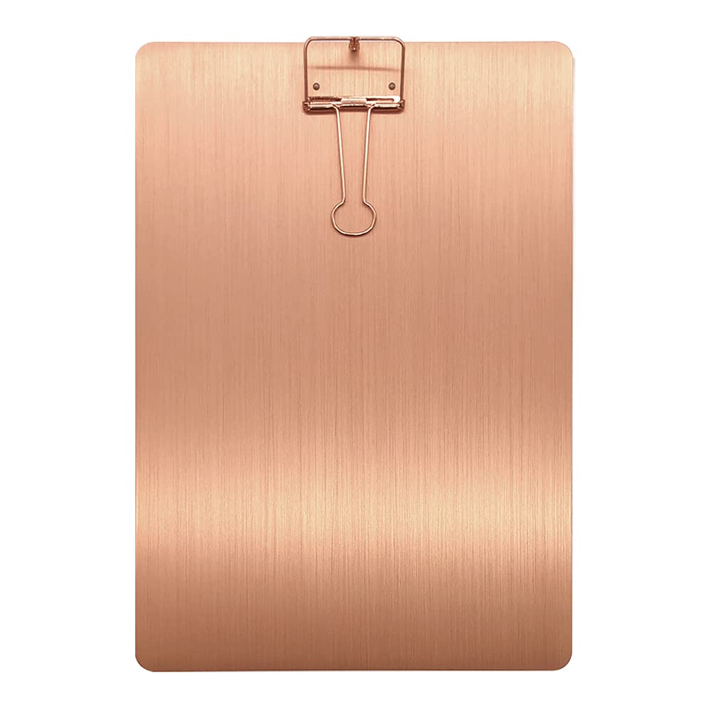 A4 Rose Gold Clipboard Metal Menu Clip Board with Binder Clip, Folder Plate Writing Splint Paperboard Drawing Board for Office and School Stationeries Supplies (A4, Rose Gold)