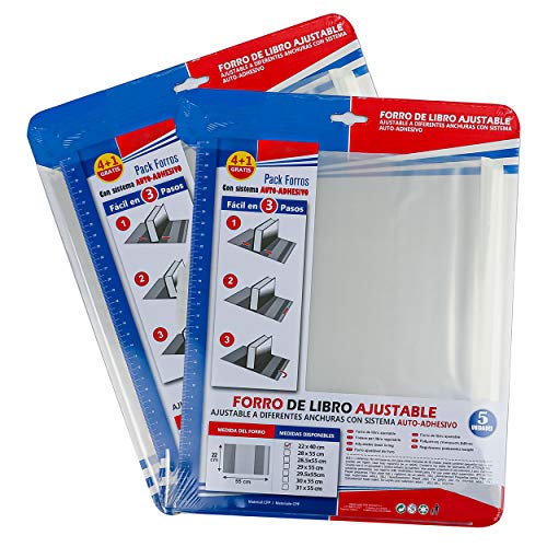 Forro de Libros Autoadhesivo y Ajustable Transparente - Pack de 10 Unidades Forra Fácil 22x40 cm