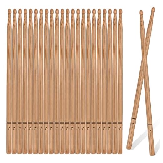 BAIFULAI 5A 12 pares de baquetas antimoho, clásicas baquetas de madera de roble, para adultos, niños y principiantes, para tambores electrónicos de jazz
