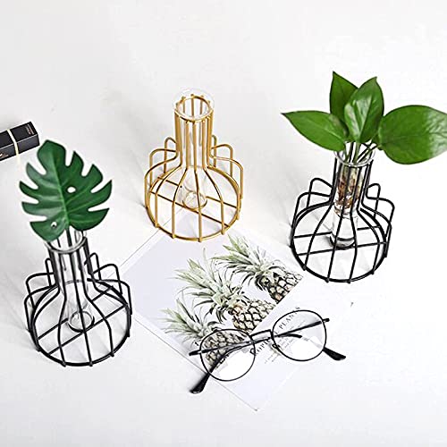 Flower Vases With Iron Art Frame, Metal Flower Vase, Test Tube Vase, Iron Art Flower Vase, Clear Vase Decorative For Living Room Wedding Holiday Party #TOP2