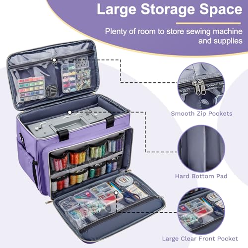 Image of Anitor Sewing Machine Carrying Case with Removable Bottom Padding, Sewing Machine Bag Fits Most Standard Sewing Machines and Storage Sewing Accessories, for Singer, Brother, Janome, Purple,(Bag Only)