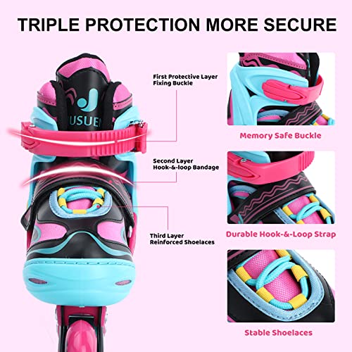 Jusuen Adjustable Inline Skates For Kids With Light Up Wheels, Indoor And Outdoor Patines Roller Blades Skates For Girls And Boys Youth -Pink Large(5-8Us) #TOP2