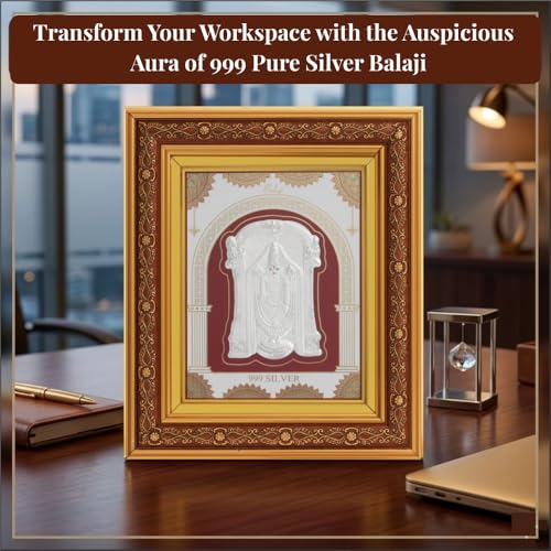 Image of 999 Pure Silver Tirupati Balaji Frame | Divine Home Decor | Wall Mount Square Photo for Gift, Wooden PhotoFrame for OfficeDecor, SilverGift Items, | hangingframe (10.50 inch x 9 inch Inch)