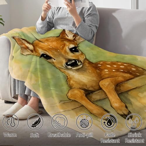 Plaid doux cerf aquarelle couverture chaude pour cocooning - 7