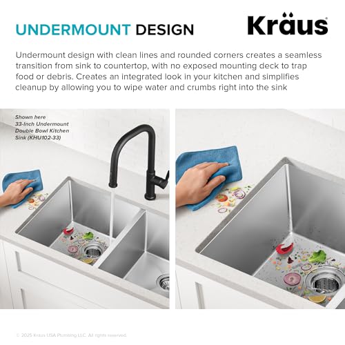 Kraus Kitchen Sinks Undermount - 32 Inch Stainless Steel Kitchen Sink, 60/40 Double Bowl, 16 Gauge, Model KHU103-32 - image 8