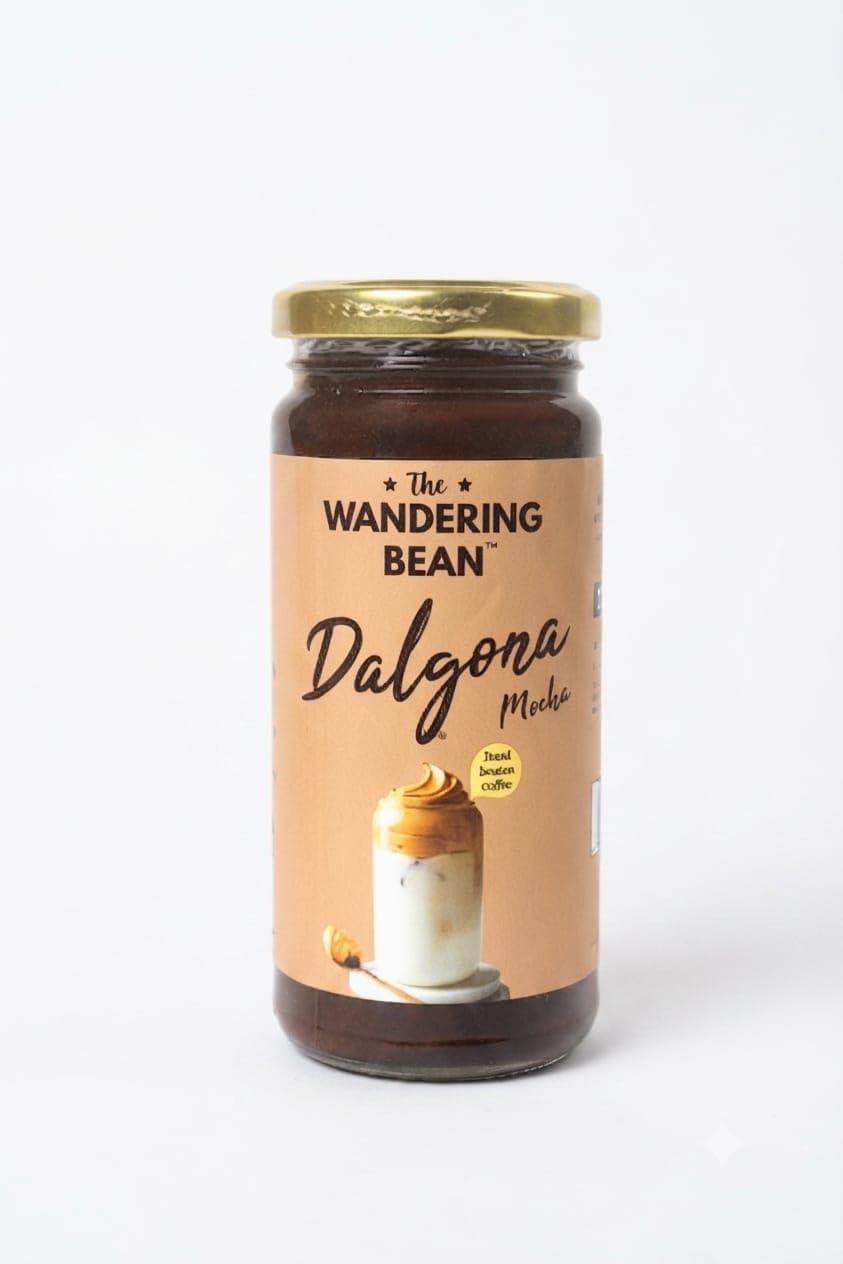 The Wandering Bean Beaten Dalgona Mocha Coffee, Instant Cofffee Paste 120g Jar Rich, Creamy and Frothy Beaten Coffee, Make Hot Cappuccino or Cold Coffeee