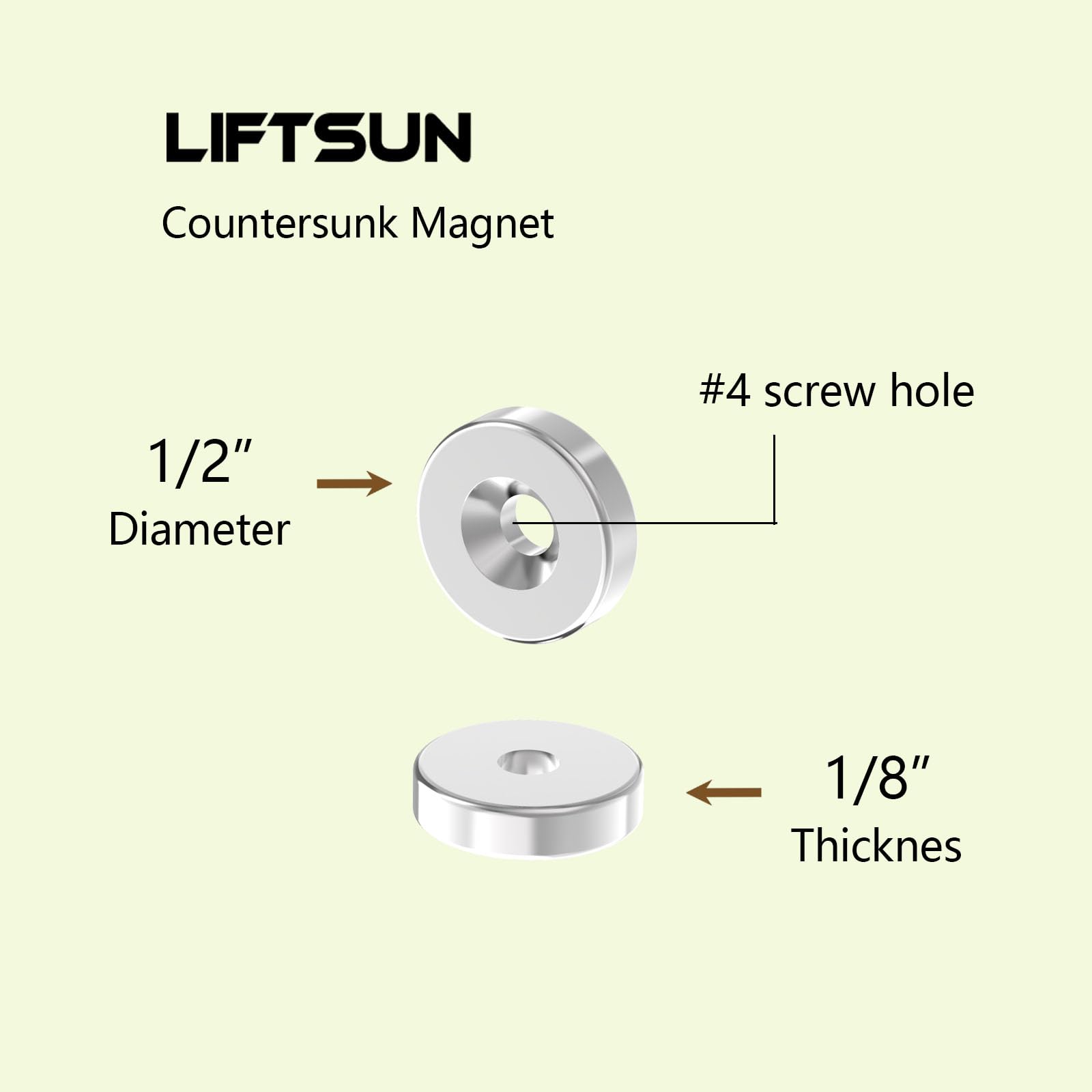 Strong 1/2 Inch N42 Countersunk Magnet - 1/2" D x 1/8" H - 40 Pack with #4 Screw Countersunk Hole, Super Powerful Neodymium Mounting Magnets for Tool, Craft and Cabinet, Rare Earth Ring Magnets — Amazon image 2