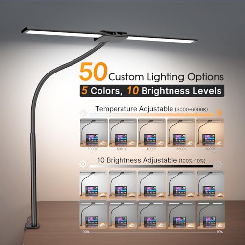 Image of Syrinx LED Desk Lamp for Home Office, Architect Desk Lamp with Clamp, Gesture /Wired Control, Ultra Bright Gooseneck Desk Light, Memory & Timer, 50 Lighting Modes for Study, Reading, Crafting