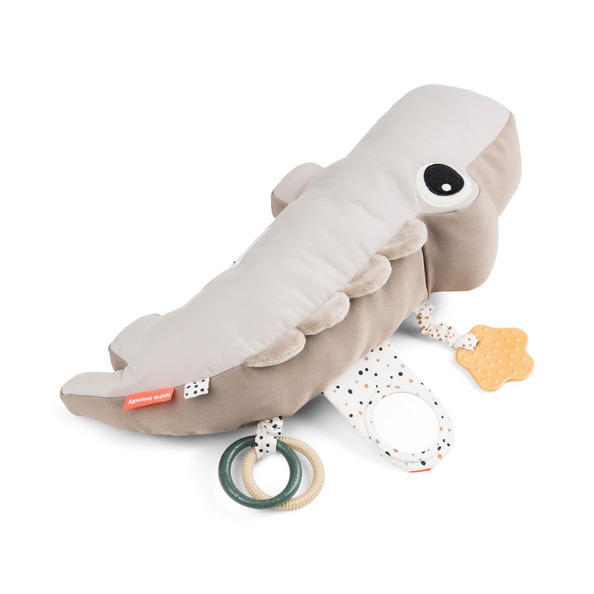 Done by Deer Tummy Time Bebe 3+ Mois - Jouet d'Activité pour Le Temps sur Le Ventre Croco – Coussin Bébé Sensoriel avec Miroir, Anneaux de Dentition et Textures Tactiles