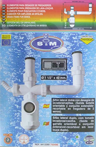 Saneaplast Metalsant. 750496 - Sifon evac curvo 1" 1/2 db horizontal s&m