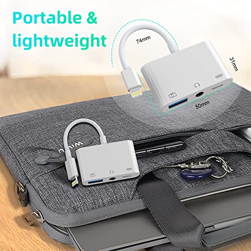 【Apple Mfi Certified】 3-In-1 Lightning To 3.5Mm Jack Headphone+Charge+Camera Adapter,Usb To Iphone Otg Audio Aux Adapter Connect Flash Drive/Card Reader/Mouse/Keyboard/Earphone For Iphone 14 13 12 11 #TOP6