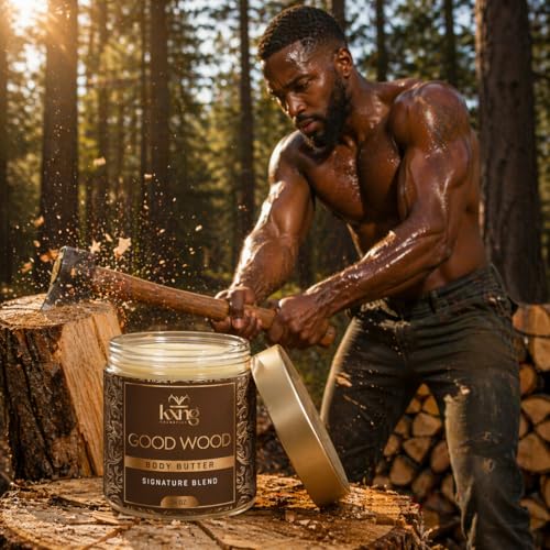 Image of KXNG Cosmetics Organic Shea Body Butter Cream - 4oz | Mens Body Butter for Black Men & Women with Shea, Cocoa, Mango & Coconut Oil | Deep Moisturizing Cream for Dry Skin, Hands & Feet - Good Wood