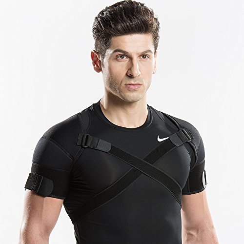Kuangmi Dubbele Schouder Ondersteuning Brace Ademend voor Sport Gym en Pijn Verlichting van Schouder Problemen voor Mannen Vrouwen Zwart 1 Stuk
