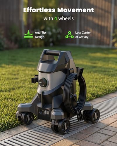 Image of Pressure Washer, Power Washer with External Foam Cannon,35FT GFCI Cord | High Pressure Washer with 4 Lockable Wheels & 4 Quick Connect Nozzles for Car Wash, driveway, deck, concrete,fence