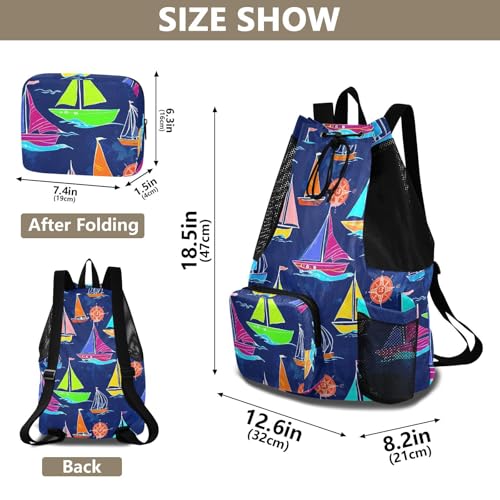Sailboat Drawing Navy Drawstring Gym Backpack for Men Women Pull String Sports Swim Bag with Mesh Pocket & Adjustable Strap Outdoor Casual Portable Bag for Travel Swimming Outdoor2